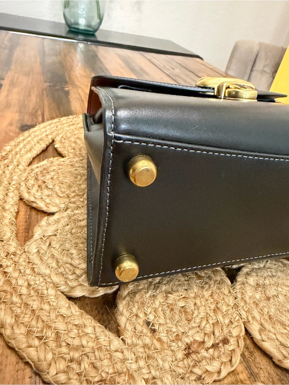 Coach Black Leather Top-Handle Bag with Gold 'C' Accent - Picture 6 of 11